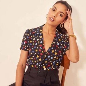 Reformation Top Cuba Party Travel Vacation Polo Button-Down Fiesta Size Small